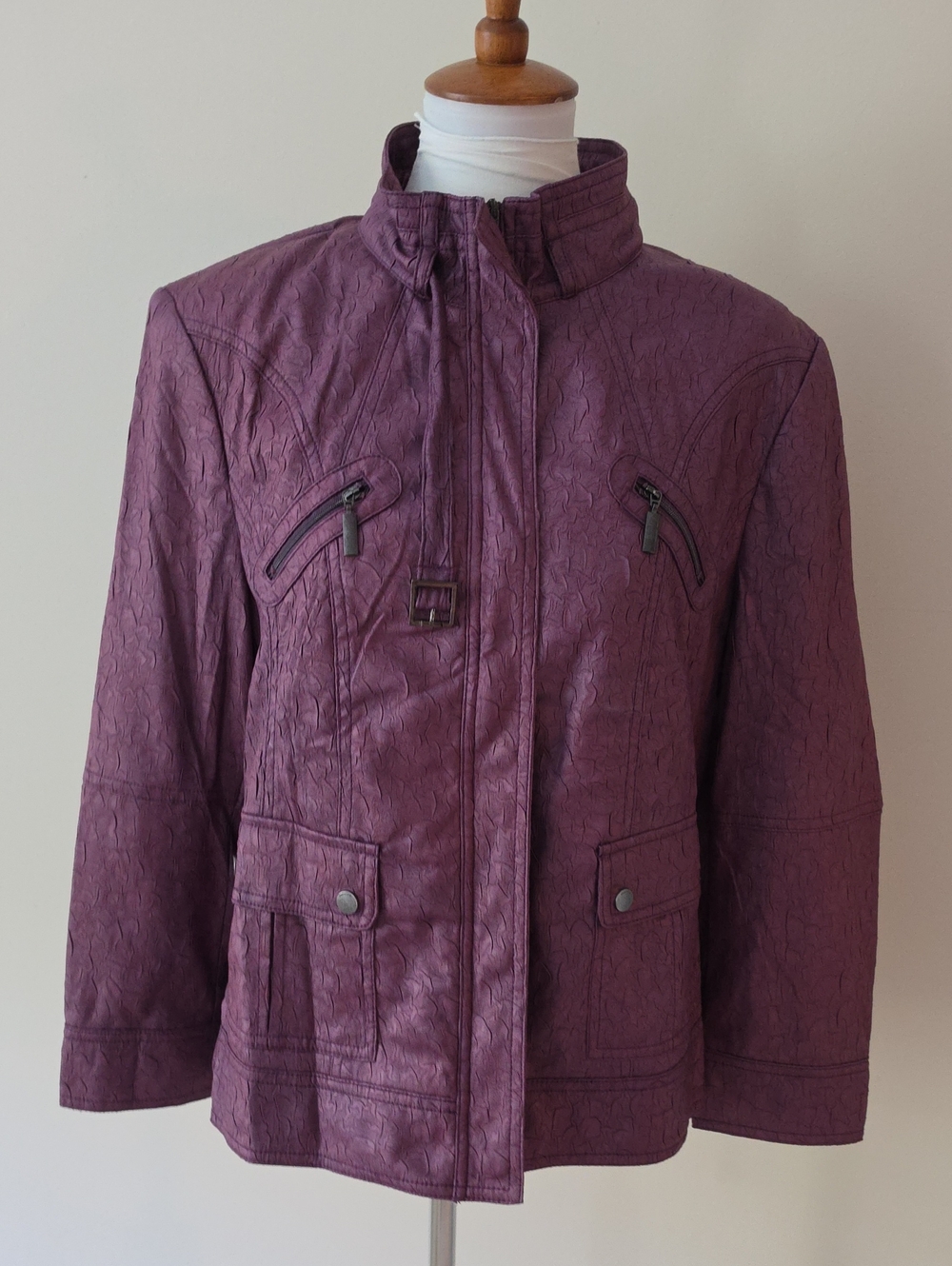 Bianca Full Zip Faux Leather Embossed swirl pattern